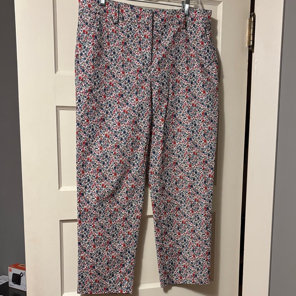 LOFT Women’s Stretch Trousers with Red and Blue Floral Design